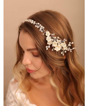 Deniferymakeup Flower Bride Wedding Hair Vine Comb Pearl Hair Accessories Crystal Hair Vine Bridal Headband Headpiece for Women and Girls - Buy Online on GoSupps.com