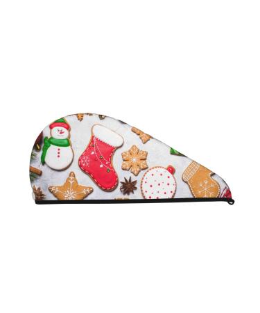 Christmas Gingerbread Cookies Microfiber Hair Towel Soft Super Absorbent Hair Towel Wrap for Women Coral Velvet Quick Dry Hair Cap for Long Curly Short and Thick Hair