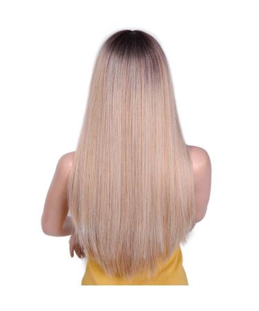 HBINGBING Long Straight Synthetic Wig Mixed Brown and Blonde Long Wigs for White/Black Women Middle Part Nature Wigs R6-30-60
