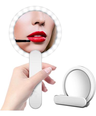 Socueny Mini Travel Portable Makeup Vanity Mirror with 10X Magnifying Ring LED Fill Lights Handheld Folding Pocket Mirror 4 Inch - Buy Online on GoSupps.com
