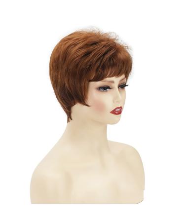 Brown Auburn Pixie Cut Wig for White Women - Natural Layered Synthetic Hair with Bangs - Buy Online on GoSupps.com