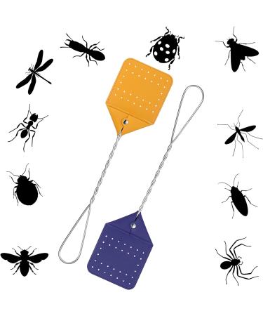 4-Piece Long Handle Leather Fly Swatter Set - Manual Swat with Metal Handle for Indoor & Outdoor Use - Colorful Rustic Design - Orange, Green, Yellow, Purple - Buy Online on GoSupps.com