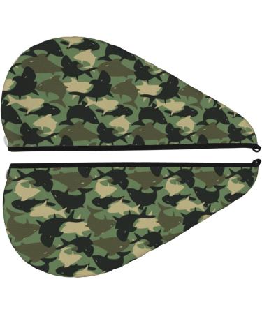 Camouflage Shark Hair Towel Wrap Quick-Dry Hair Turban with Button for Effortless Drying | International Shipping Available - Buy Online on GoSupps.com