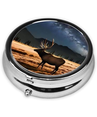 Elk in The Meadow Round Pill Box | 3-Compartment Portable Organizer for Travel & Purse - Buy Online on GoSupps.com