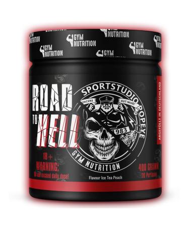 Road to Hell - Ultra Hardcore Booster Pre Workout - Powder - ATP + L -Arginine + Citrullin + Beta Alanin + Kaffein 400g in cooperation with Sportstudio Popeye Ice Tea Peach taste vegan - Buy Online on GoSupps.com