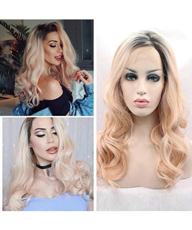 BGHJUE pink oblique large waves long curly hair European and American chemical fiber front lace full wig wig