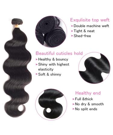 DDSNNT 10A Brazilian Body Wave Bundles with Closure- 3 Bundles of Unprocessed Human Hair (16 18 20) + 4x4 Lace Closure- Natural Color Body Wave Set - Buy Online on GoSupps.com