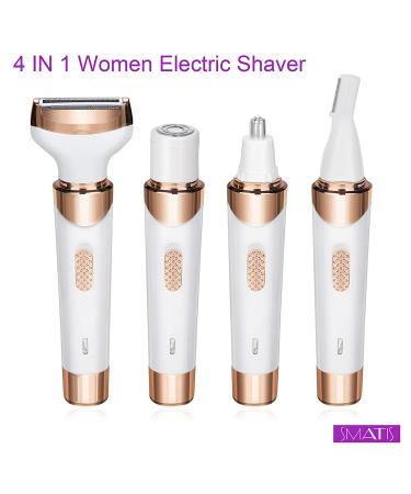 Smatise 4-in-1 Electric Razor for Women - Wet & Dry Cordless Hair Remover for Pubic Hair, Eyebrow, Nose, Face, Legs, Underarms - Portable Bikini Trimmer Rechargeable for Lady Shaving - Buy Online on GoSupps.com