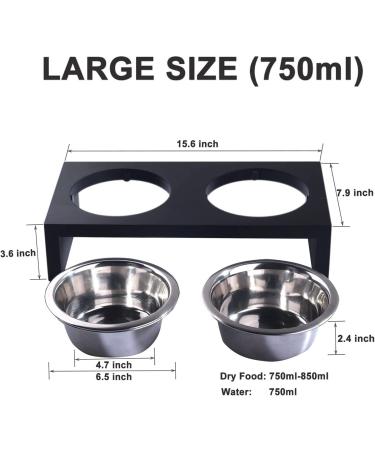 Pawise Elevated Dog Bowls & Raised Cat Feeder with Stainless Steel Bowls | Wooden Frame Stand for Food and Water - 750ml - Buy Online on GoSupps.com