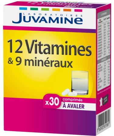 JUVAMINE - 12 Vitamins & 9 Minerals - Vitamins C B2 B3 B6 B9 and Magnesium - Helps reduce fatigue - 30 Swallow Tablets - 30 Day Program