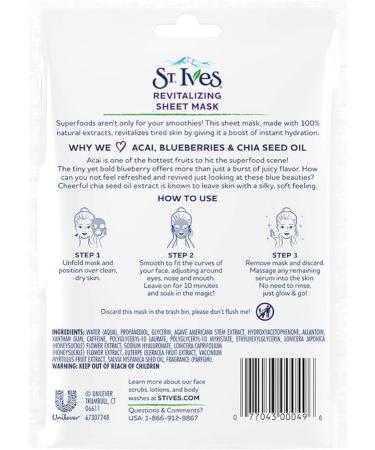St Ives 23 ml Sheet Mask Revitalising Acai Blueberry and Chia Seed Oil (Single) - Buy Online on GoSupps.com