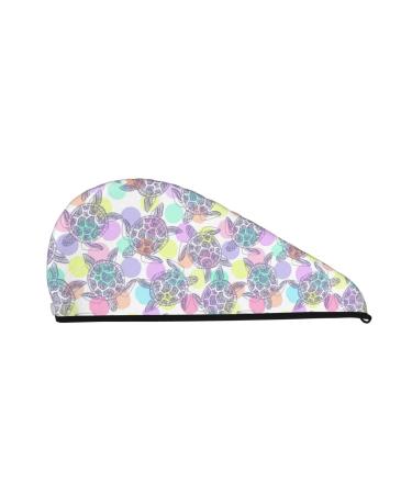 Hair Towel Wrap Hair Drying Towel with Button Towel Turban Head Towel to Dry Hair Quickly (Sea Turtles)