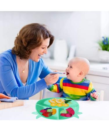 Non-Slip Silicone Baby Suction Plate Set with Divided Placemat - Green | Includes Bendable Fork & Spoon | Toddler Feeding Plate for Self Feeding Training - Buy Online on GoSupps.com