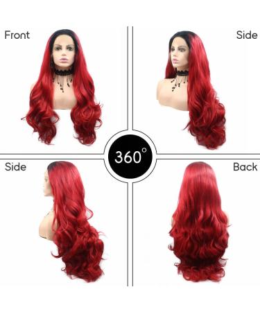 Red Ombr Mermaid Wig with Black Roots - Long Corrugated Heat-Resistant Hair for Cosplay & Parties - High-Density Drag Queen Art Hair for Women - Buy Online on GoSupps.com
