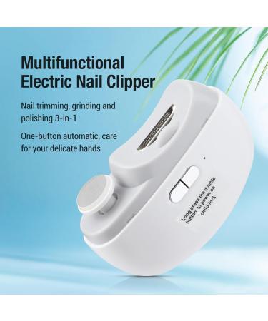 Electric Nail Cutter - 3in1 Safe Fingernail Clippers Nail File Nail Trimmer Nail Polisher with Light | 2 Speed Automatic Finger Nail Clipper Women Manicure Set Nail Clippers for Baby Kids White - Buy Online on GoSupps.com