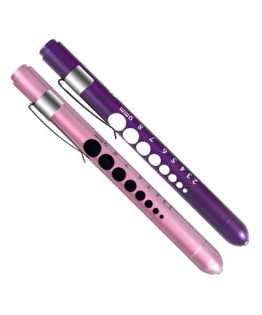 Almocn 2 pieces of pen lamp medical nurse reusable LED pencil lamp white light with pupil teaching and ruler rose gold and violet Rose Gold and Purple