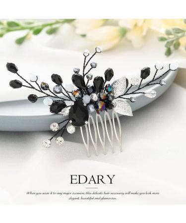 Edary Black Bride Wedding Hair Comb Crystal Headpiece Retro Bead Wedding Side Comb Leaf Bridal Hair Accessories for Women and Girls - Buy Online on GoSupps.com