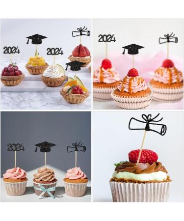 TOPBATHY 2024 Graduation Theme Cupcake Toppers 12pcs Glitter Grad Cap Cake Picks 2024 Diploma Appetizer Picks for Graduation New Years Party Cake Decorations - Buy Online on GoSupps.com