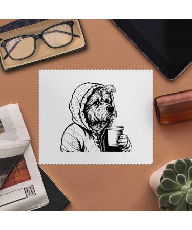 Azeeda Microfiber Cleaning Cloths for Eyeglasses - Dog in Hoodie with Coffee - 2 Pack Perfect for Glasses Care International Shipping Available - Buy Online on GoSupps.com