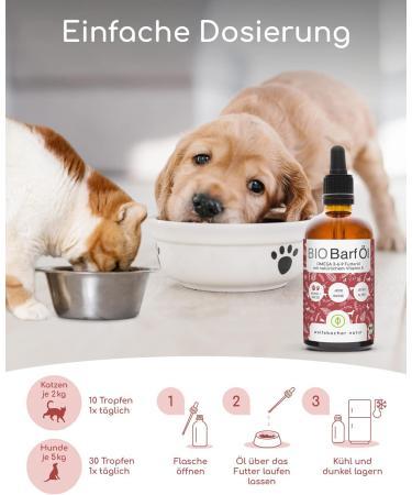 Organic BARF Feed Oil for Dogs & Cats | 100ml Cold Pressed Hemp Linseed Evening Primrose Chia Pumpkin Seed & Olive Oil | Vitamin E Rich | Organic from Germany | De- ko-060 - Buy Online on GoSupps.com