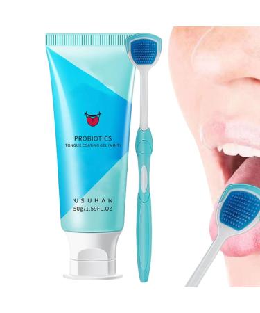 Rolempon gums tongue cleaner natural tongue gel kit for fresh breath with mint fragrance - safe tongue cleaner with a long handle and ergonomic head suitable for men women children