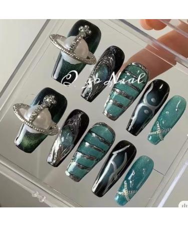 Long Handmade Wearing Nails Black Press Manicure Detachable Fake Nails(XS) - Buy Online on GoSupps.com