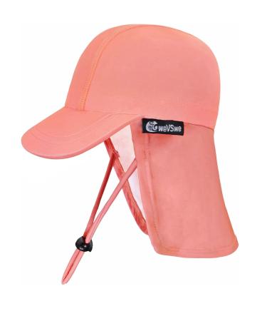 weVSwe Baby Toddler Sun Hat UPF 50+ Swim Cap Flap Neck Protection Adjustable Chin Straps UV Sun Protection Hats Orange 6-12 Months
