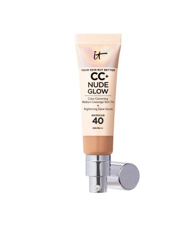 IT Cosmetics, CC+ Nude Glow Your Skin But Better Cream, Medium Coverage, SPF40, Enriched with Peptides, Collagen & Vitamins,