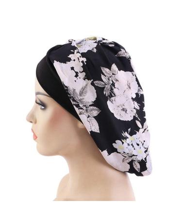 AOOMN Satin Lined Sleep Bonnet for Curly Frizzy Hair - Black Flower | Women's Hair Cap - Buy Online on GoSupps.com