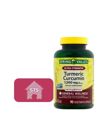 Spring Valley Turmeric Curcumin Ultra Strength 1 500 mg 90 Count + STS Sticker.