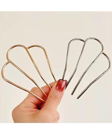 Vintage 3 Piece Hair Fork Clip Set - U Shape Teeth Alloy Paint Hair Pins in Silver, Golden, Rose Gold | Women's Hair Styling Tool Accessories - Buy Online on GoSupps.com
