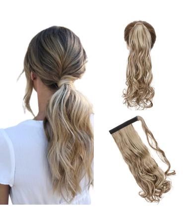 S -noilite clip in Extensions Hair Part braid ponytail wavy hair extension real naturopathic hair like real hair wrap on ponytail various colors 43cm - light brown & ashblond 43 cm light brown & ash blonde