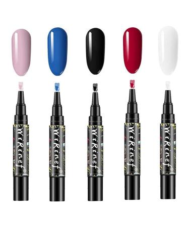 Encomy 5 pieces nail art nail polish pen 3 in 1 nail art pen gel nail polish pen kit semi-permanent nail polish pencils for starter nail extension DIY art