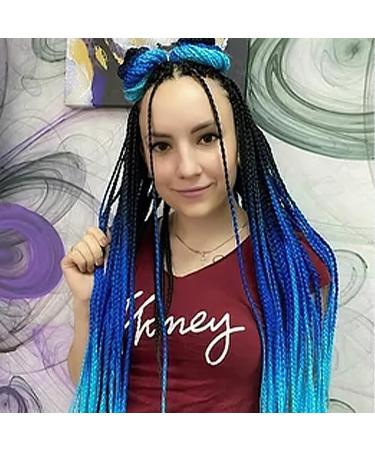 Aomig Ombre Braids Extensions - 2PC Artificial Hair for Braiding 24 Strands Black/Royal Blue/Sky Blue for Box Braids - Buy Online on GoSupps.com