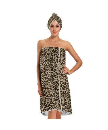 Women's Spa Towel Wrap Set of 3 Leopard Bathrobe Shower Bath Body Wrap with Adjustable Closure