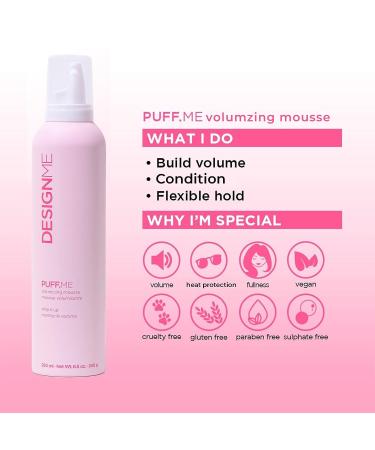 DESIGNME PUFF.ME Hair Volumizing Mousse | Lightweight & Flexible Hold for Curls, Waves, or Straight Hair | Paraben & Sulfate-Free Volumizer with Vitamin B5 & E (250 mL) - Buy Online on GoSupps.com