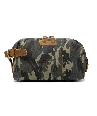 ROYALFAIR Toiletry Bag for Men Waterproof Waxed Canvas Shaving Dopp Kit with Leather Handle Durable and Versatile Outdoor Wash Bag (Camouflage)