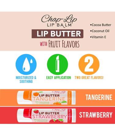 CHAP-LIP Lip Butter Balm - Moisturizing Fruit Flavors with Cocoa Butter & Coconut Oil | Vitamin E Hydration & Soothing Lip Therapy (Strawberry & Tangerine 2 Count) - International Shipping Available - Buy Online on GoSupps.com