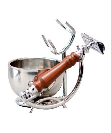 Grandslam Safety Razor Shaving Kit for Men - Pure Badger Hair Brush Rosewood Handle Razor Stainless Steel Stand & Large Bowl with 10 Blades - International Shipping Available - Buy Online on GoSupps.com
