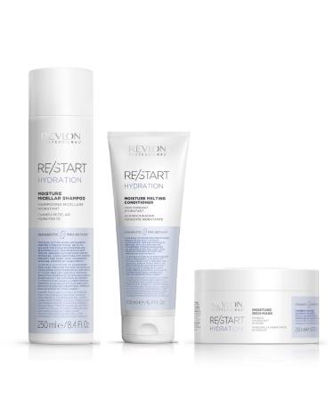 REVLON PROFESSIONAL RE/START Hydration Routine Shampoing Micellaire Hydratant 250 ml + Apr s-shampoing Soin Fondant Hydratant 200 ml + Masque Hydratant 250 ml pour cheveux secs et ab m s