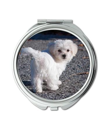 Mirror Compact Mirror Dog Maltese White Young Dog Puppy Small Sweet pocket mirror portable mirror