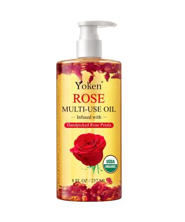 Yoken Multi-Used Body Oil For Skin Face Hair and Nails Multi Purpose Organic oil With Rose Petals Vitamin E & Almond Oil Nourishing & Hydrating Body Oil for Moisture & Skin After Bath Oil 8 Fl Oz