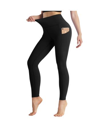 DAYOUNG Yoga Pants for Women with Pockets High Waist Tummy Control 4 Way Stretch Leggings Workout Running Yoga Pants Black Small
