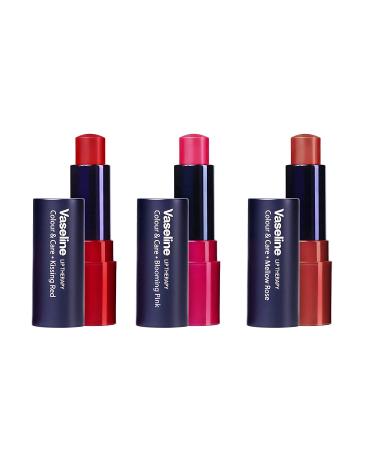 Vaseline Lip Therapy C&C Red Variety 3 Pack (Red, Rose, Pink) Kissing Red- Mellow Rose- Blooming Pink (3 Pack)