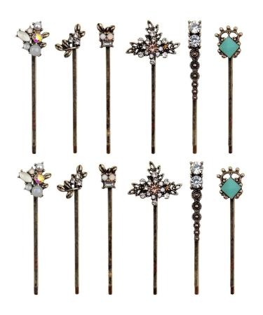 12PCS/6Pairs Retro Hair Pins for Women Vintage Bobby Pins Hairpins for Women Ladies and Girls Rhinestone Hair Clips Headwear Decorative Styling Tools Hair Accessories