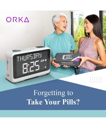 ORKA Talking Clock for Elderly Seniors | Medication Pill Reminder Recordable Alarm- Customize Multiple Alarms | Digital Day Clock 8 Display for Dementia & Impaired - Buy Online on GoSupps.com