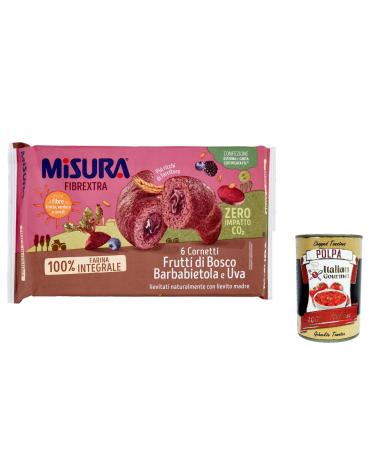 Italian Gourmet E.R. Misura Fibrextra Cornetti Croissant Pack of 3 Berries Red Beetroot and Raisins | 100% Whole Wheat Flour 308g + Gourmet Italian Polpa 400g