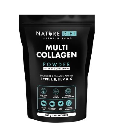 Nature Diet Multi Collagen Powder Unflavored 400G Highly Bioavailable Hydrolyzed Collagen Peptides Type: I II III V and X Contains Marine Collagen