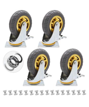 Threaded Shaft Swivel Castors Ball Castors Lockable Bearing with Brake Swivel Casters for Furniture and Workbench Set of 4 Load 400KG(4brake 5inch)