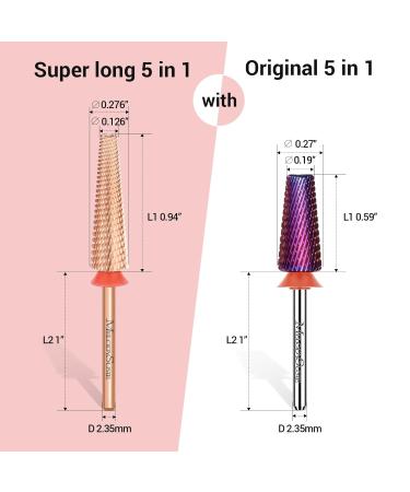MelodySusie Super Long Nail Drill Bits 5 in 1 Carbide Tungsten Manicure & Pedicure Tool Professional Rose Gold Series Bit-X - Buy Online on GoSupps.com
